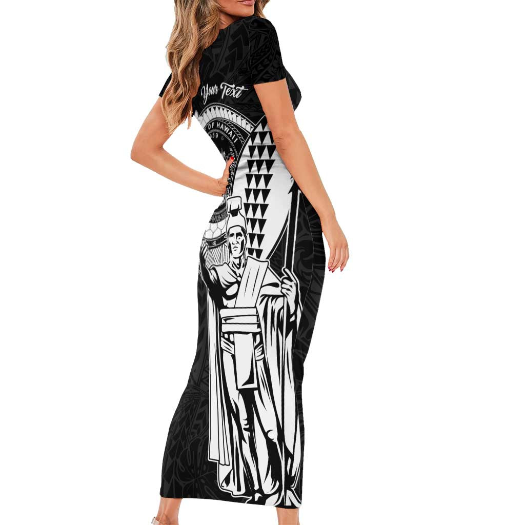 Personalized Hawaii King Kamehameha Family Matching Short Sleeve Bodycon Dress and Hawaiian Shirt Flag Polynesian Pattern