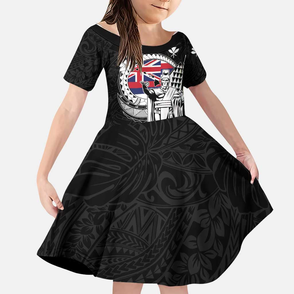 Personalized Hawaii King Kamehameha Family Matching Tank Maxi Dress and Hawaiian Shirt Flag Polynesian Pattern LT01 Daughter's Dress Black - Polynesian Pride