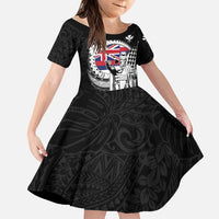 Personalized Hawaii King Kamehameha Family Matching Tank Maxi Dress and Hawaiian Shirt Flag Polynesian Pattern LT01 Daughter's Dress Black - Polynesian Pride