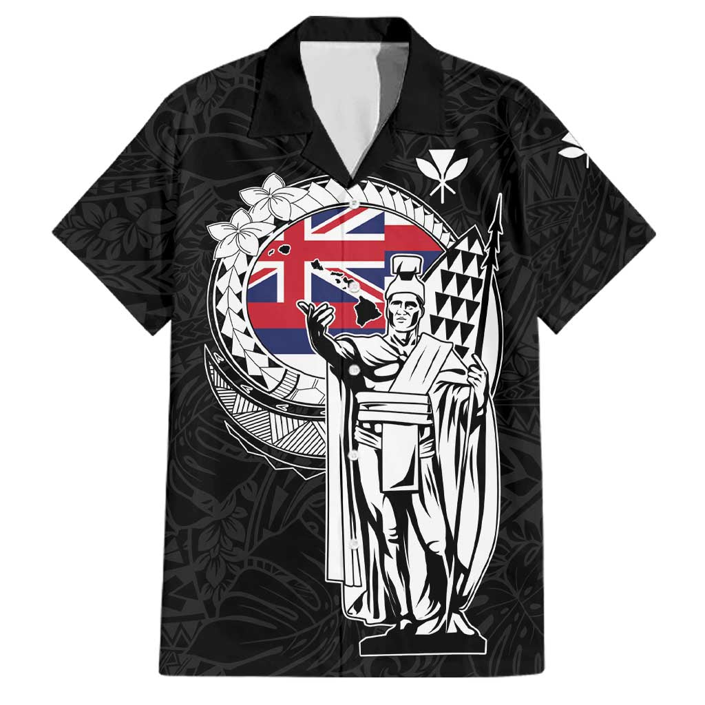 Personalized Hawaii King Kamehameha Family Matching Tank Maxi Dress and Hawaiian Shirt Flag Polynesian Pattern LT01 Dad's Shirt - Short Sleeve Black - Polynesian Pride
