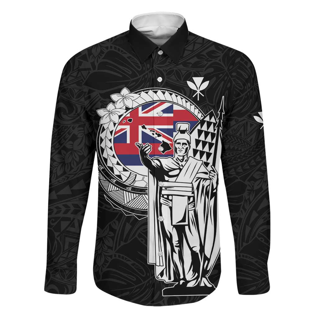 Personalized Hawaii King Kamehameha Family Matching Tank Maxi Dress and Hawaiian Shirt Flag Polynesian Pattern LT01 Dad's Shirt - Long Sleeve Black - Polynesian Pride