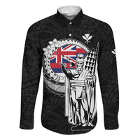 Personalized Hawaii King Kamehameha Family Matching Tank Maxi Dress and Hawaiian Shirt Flag Polynesian Pattern LT01 Dad's Shirt - Long Sleeve Black - Polynesian Pride