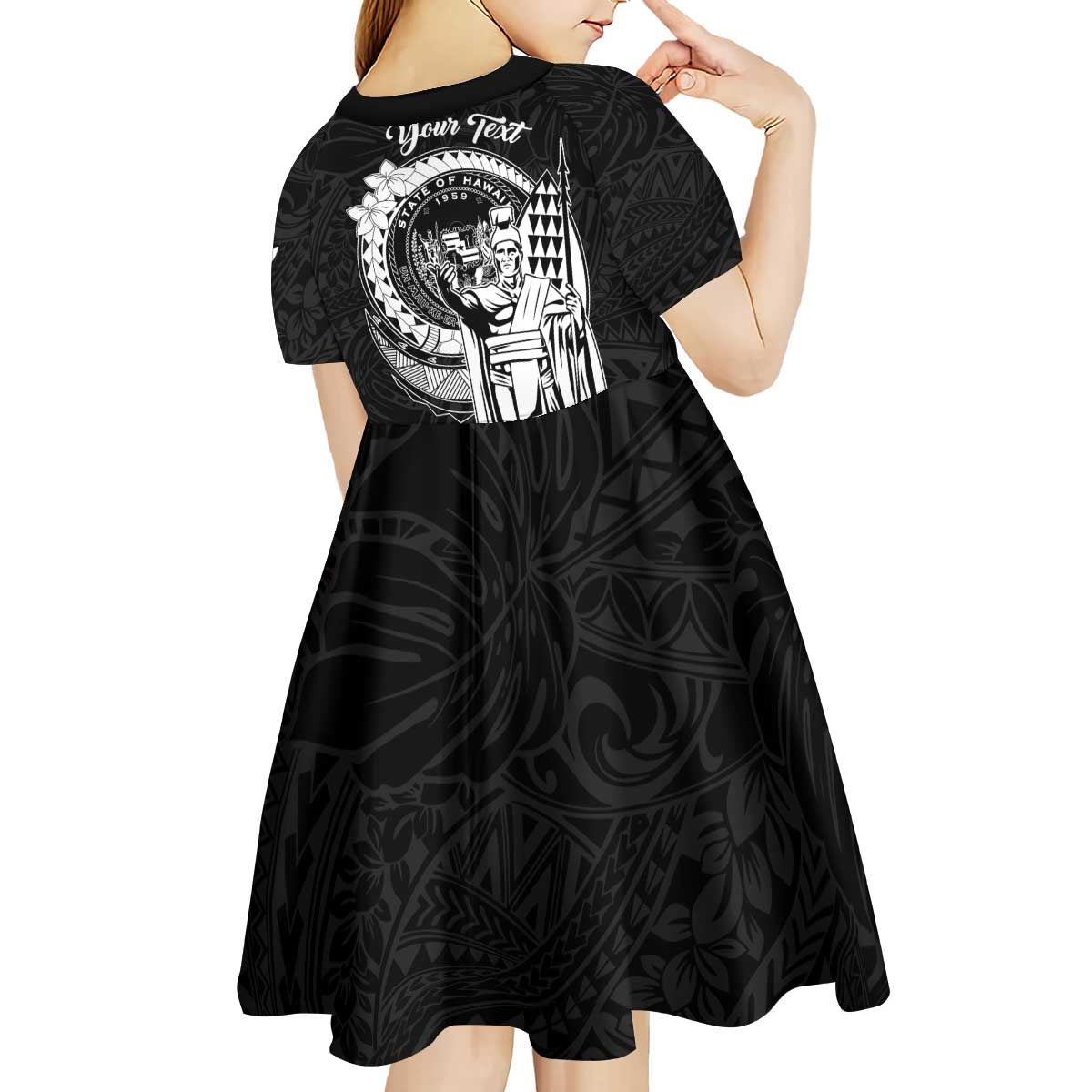 Personalized Hawaii King Kamehameha Kid Short Sleeve Dress Flag Polynesian Pattern