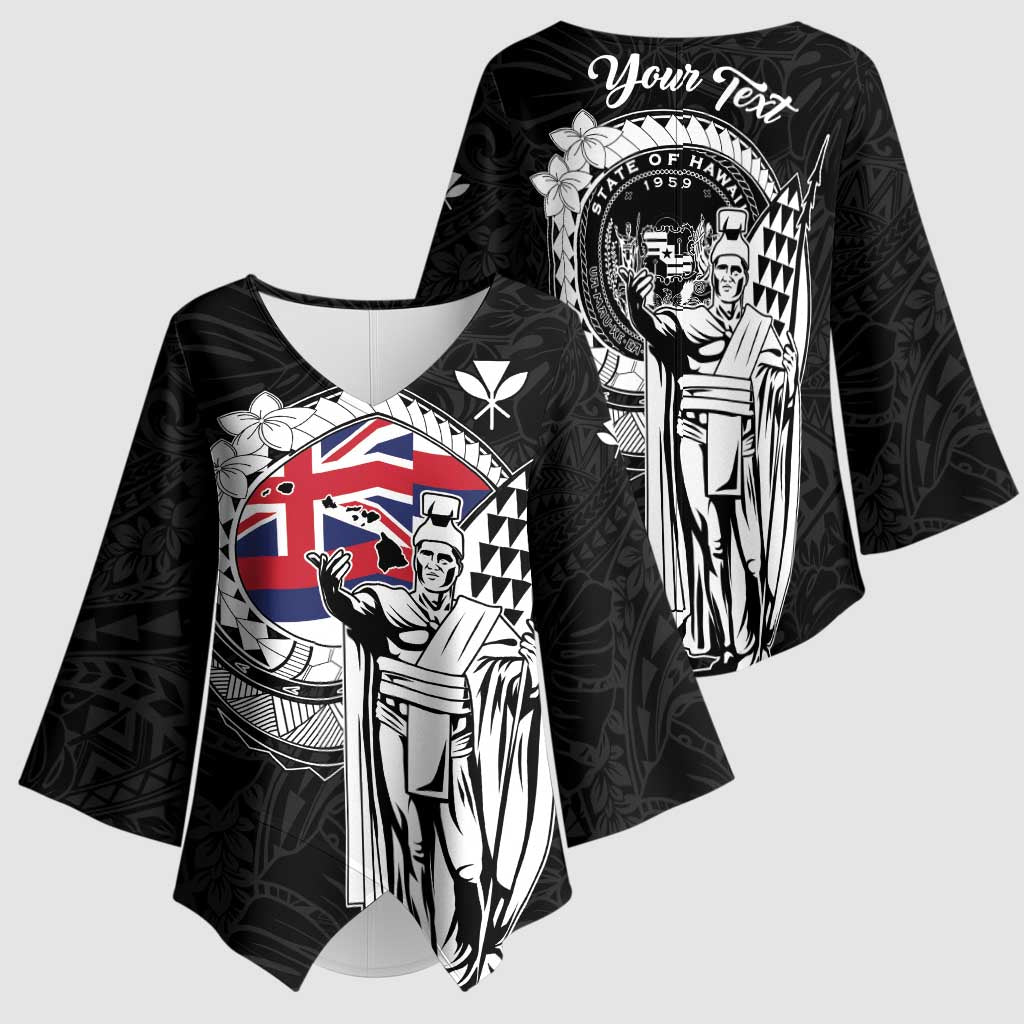 Personalized Hawaii King Kamehameha Kimono Sleeve Blouse Flag Polynesian Pattern