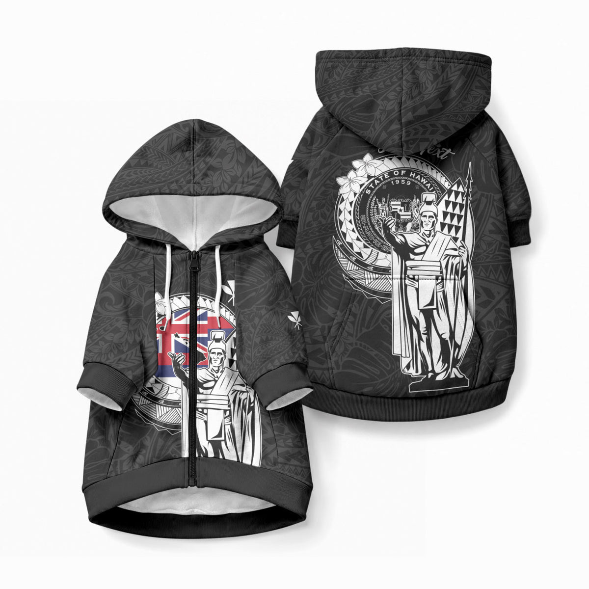 Personalized Hawaii King Kamehameha Pet Hoodie Flag Polynesian Pattern LT01 Zip-up Black - Polynesian Pride