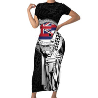 Personalized Hawaii King Kamehameha Short Sleeve Bodycon Dress Flag Polynesian Pattern