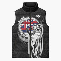 Personalized Hawaii King Kamehameha Sleeveless Puffer Jacket Flag Polynesian Pattern