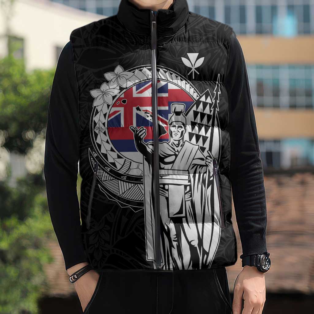 Personalized Hawaii King Kamehameha Sleeveless Puffer Jacket Flag Polynesian Pattern