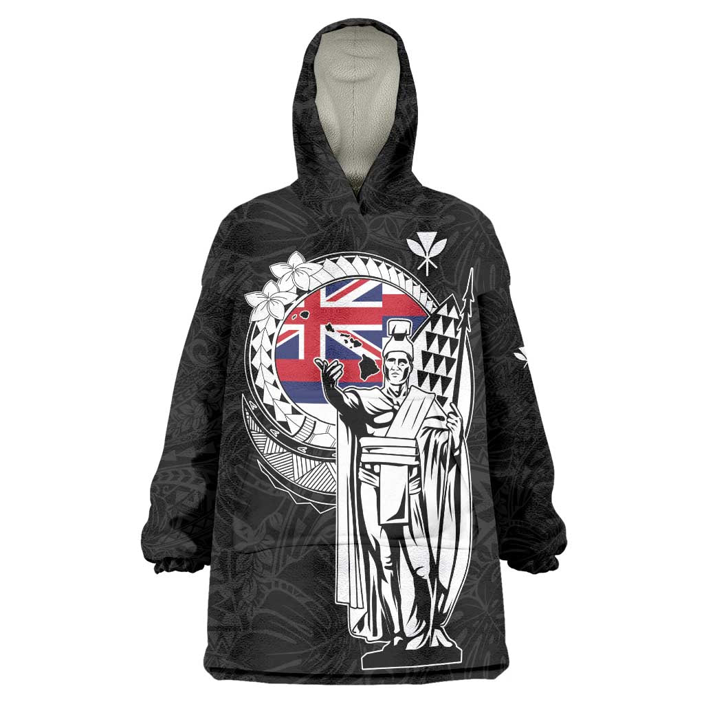 Personalized Hawaii King Kamehameha Wearable Blanket Hoodie Flag Polynesian Pattern