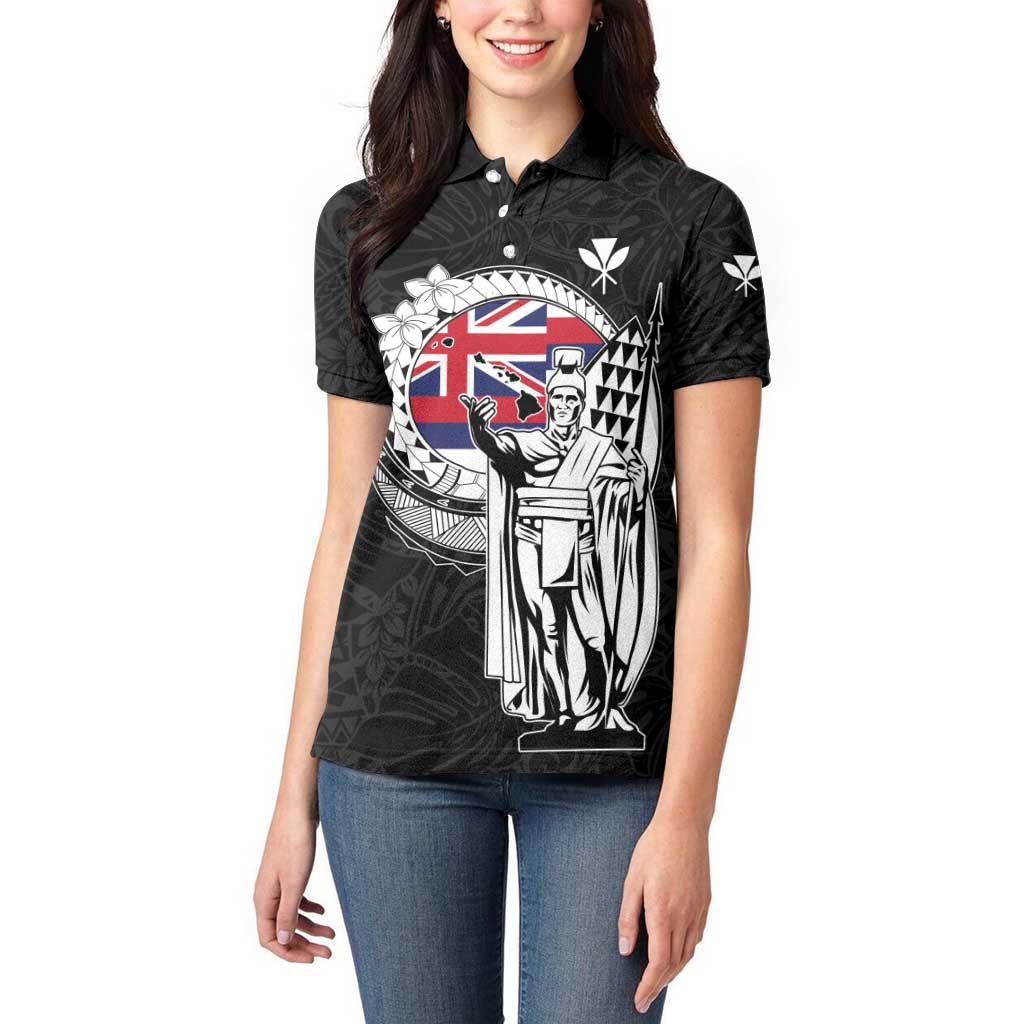 Personalized Hawaii King Kamehameha Women Polo Shirt Flag Polynesian Pattern
