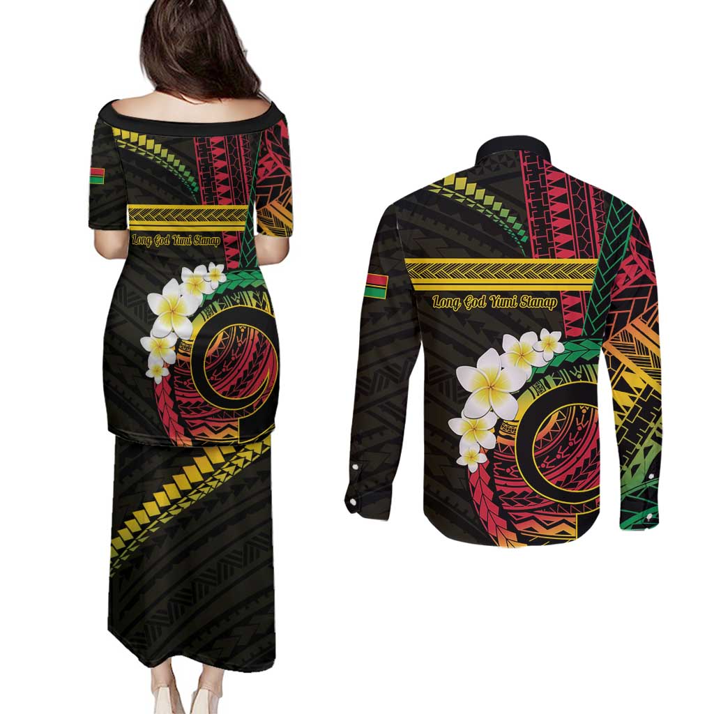 Vanuatu Independence Day Couples Matching Puletasi and Long Sleeve Button Shirt Yumi 45th Hapi Indipendens Dei LT01