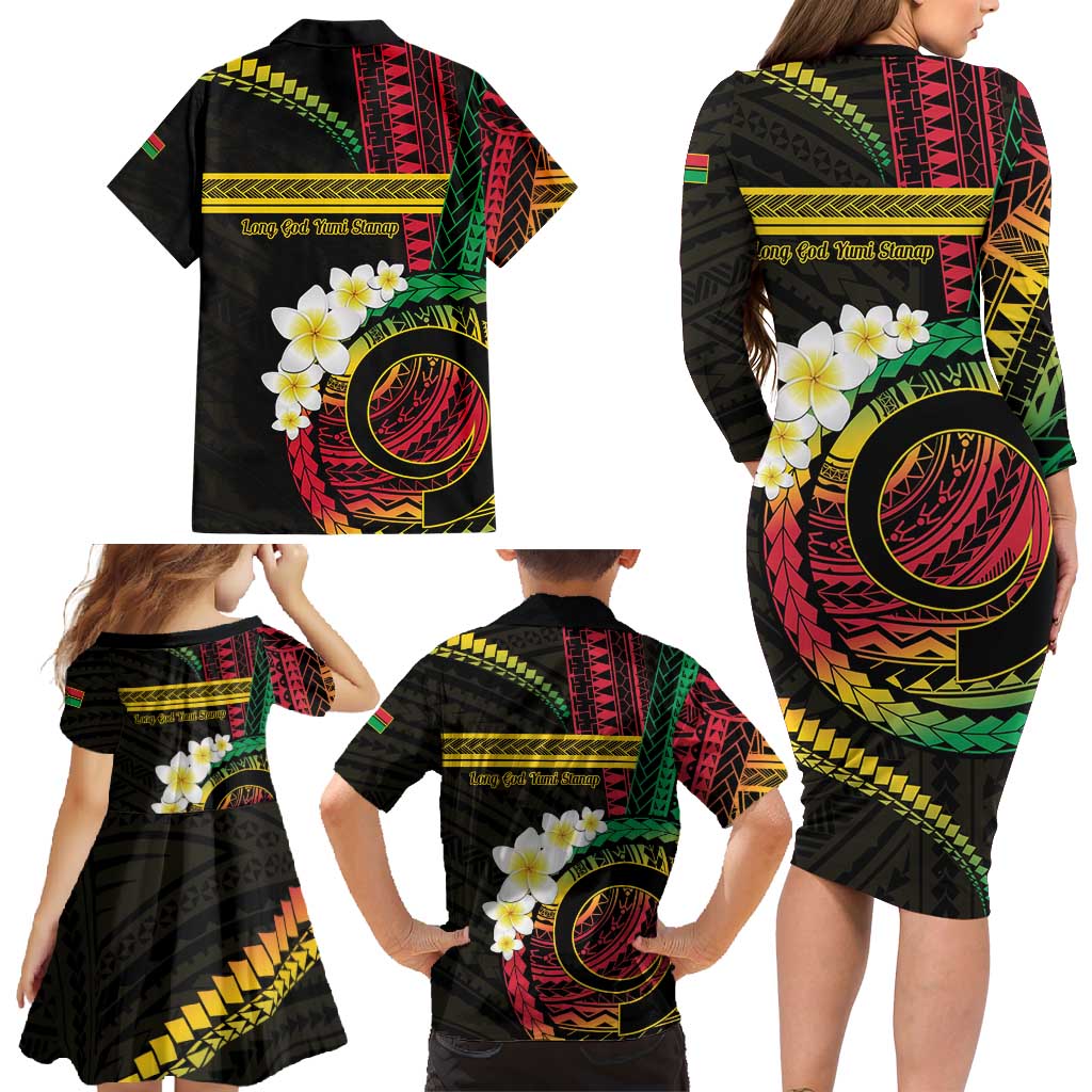 Vanuatu Independence Day Family Matching Long Sleeve Bodycon Dress and Hawaiian Shirt Yumi 45th Hapi Indipendens Dei LT01 - Polynesian Pride