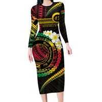 Vanuatu Independence Day Family Matching Long Sleeve Bodycon Dress and Hawaiian Shirt Yumi 45th Hapi Indipendens Dei LT01 Mom's Dress Black - Polynesian Pride