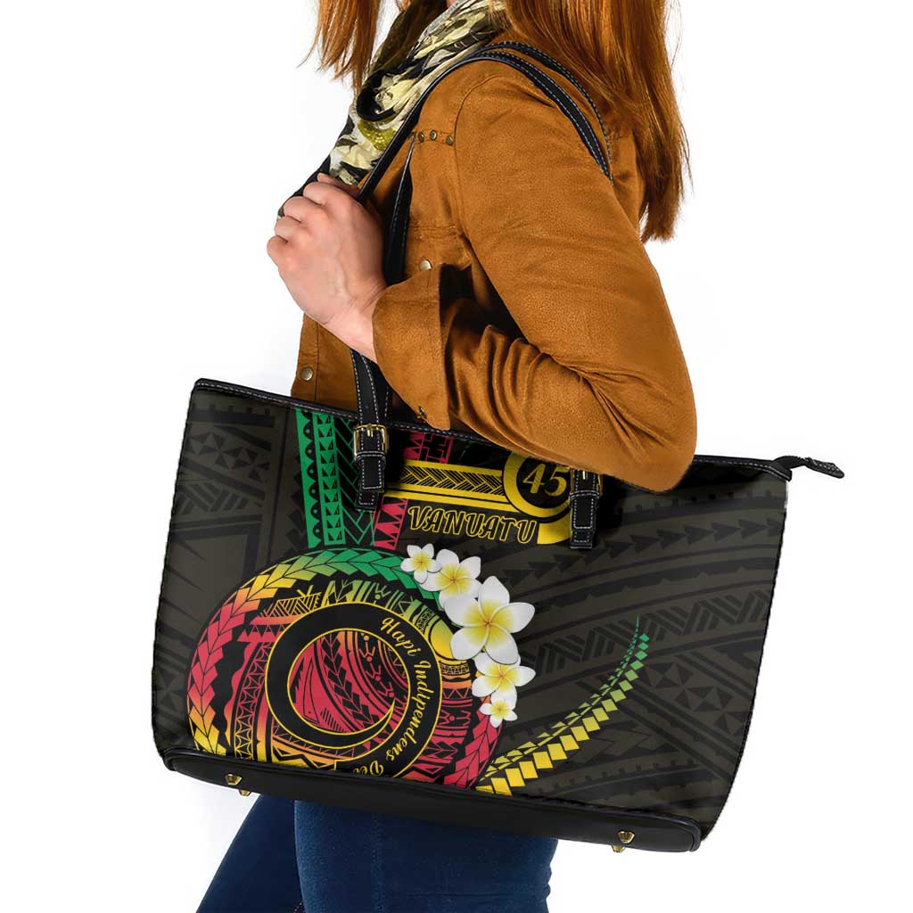 Vanuatu Independence Day Leather Tote Bag Yumi 45th Hapi Indipendens Dei LT01