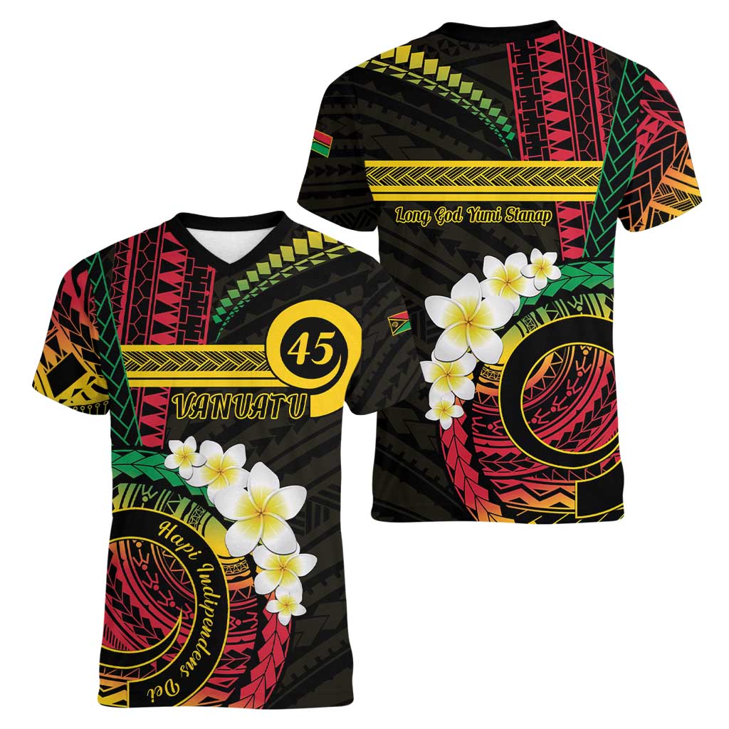 Vanuatu Independence Day Women V-Neck T-Shirt Yumi 45th Hapi Indipendens Dei LT01