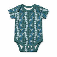 Pikake Maile Tiare Lei Baby Onesie Polu Lauhala Pattern LT01 Blue - Polynesian Pride