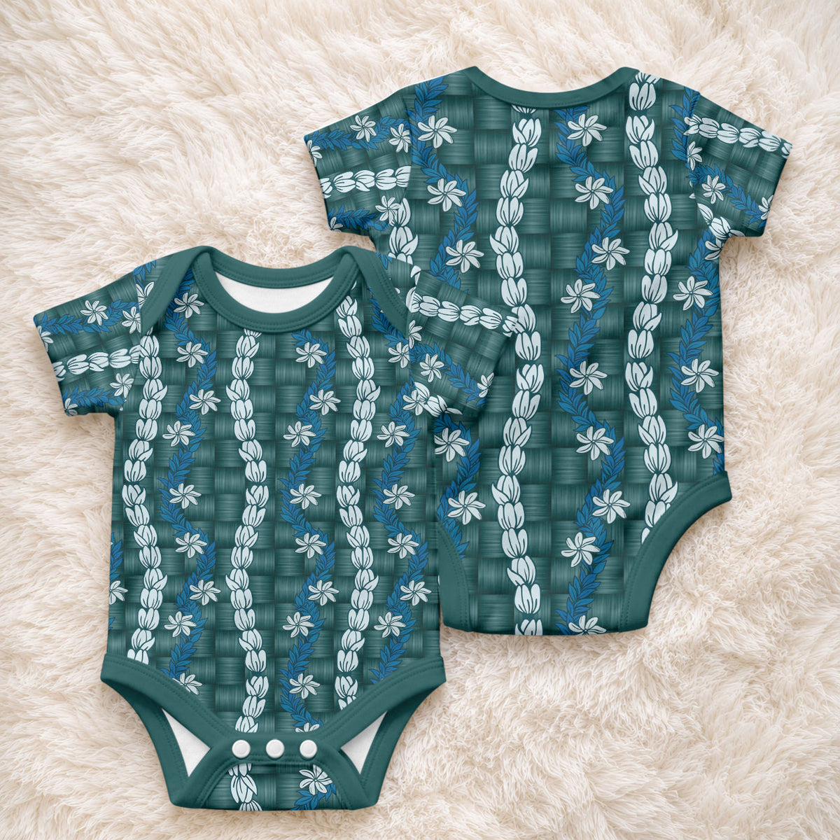 Pikake Maile Tiare Lei Baby Onesie Polu Lauhala Pattern LT01 - Polynesian Pride