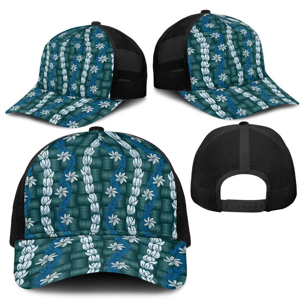 Pikake Maile Tiare Lei Baseball Net Cap Polu Lauhala Pattern