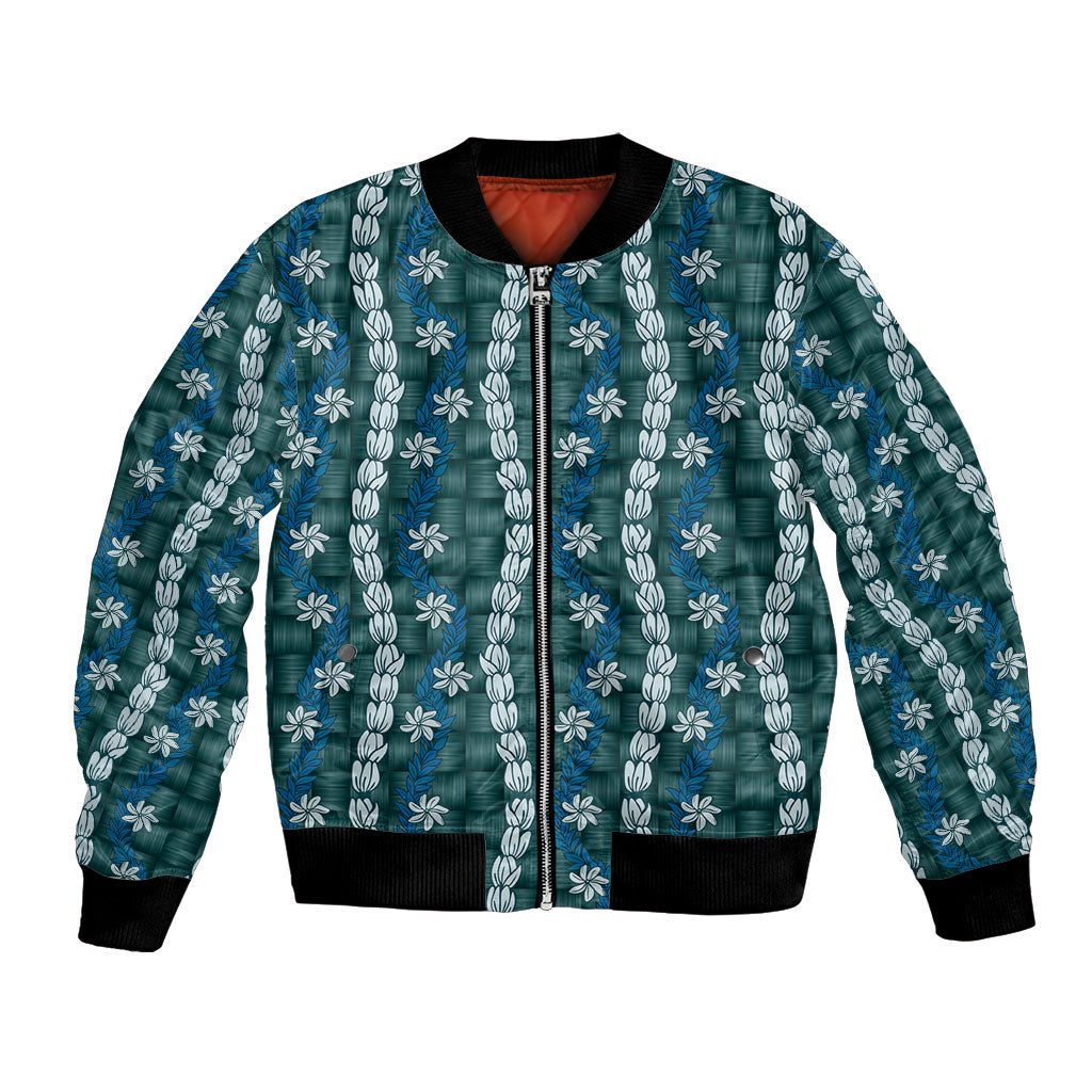 Pikake Maile Tiare Lei Bomber Jacket Polu Lauhala Pattern