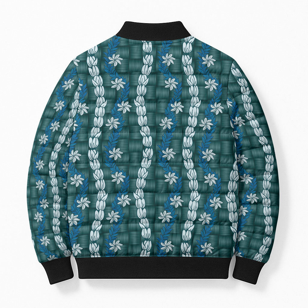 Pikake Maile Tiare Lei Bomber Puffer Jacket Polu Lauhala Pattern