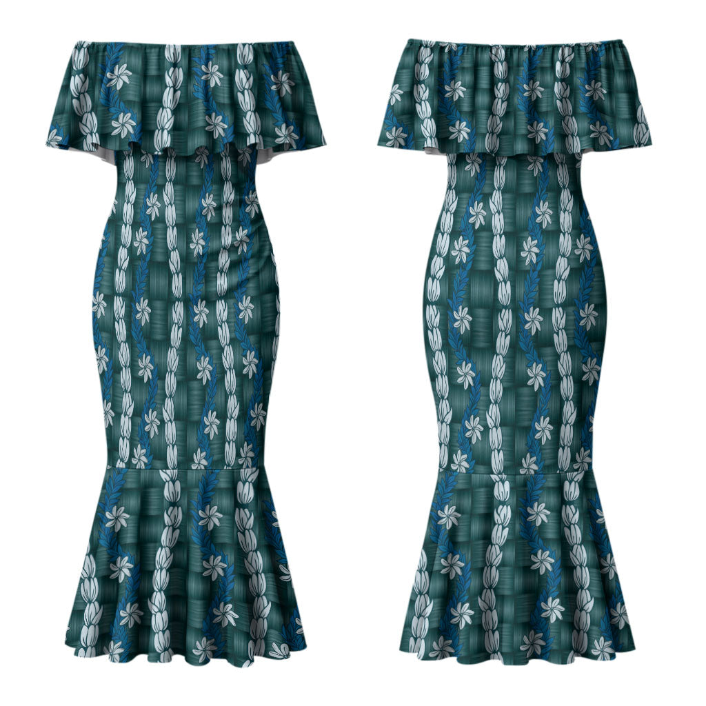 Pikake Maile Tiare Lei Couples Matching Mermaid Dress and Hawaiian Shirt Polu Lauhala Pattern LT01 - Polynesian Pride