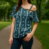 Pikake Maile Tiare Lei Cross Shoulder Shirt Polu Lauhala Pattern