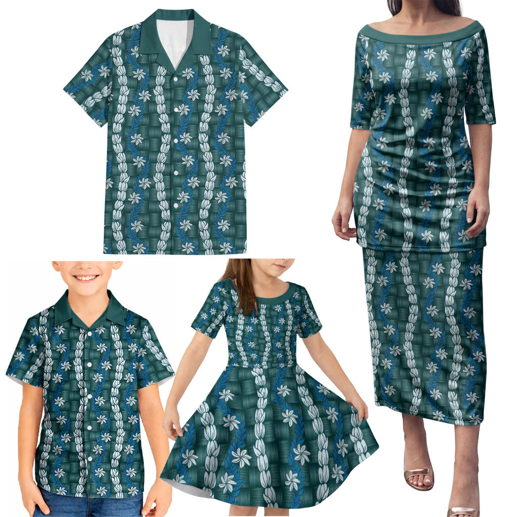 Pikake Maile Tiare Lei Family Matching Puletasi and Hawaiian Shirt Polu Lauhala Pattern LT01 - Polynesian Pride