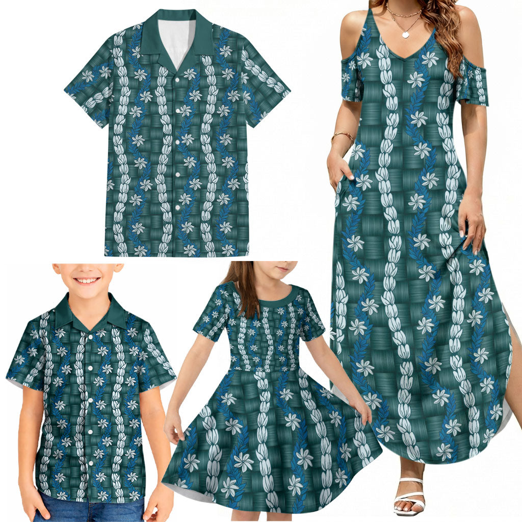 Pikake Maile Tiare Lei Family Matching Summer Maxi Dress and Hawaiian Shirt Polu Lauhala Pattern LT01 - Polynesian Pride