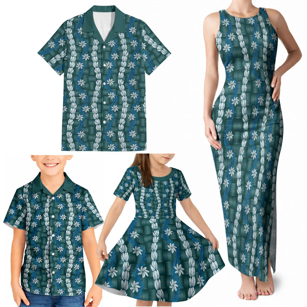 Pikake Maile Tiare Lei Family Matching Tank Maxi Dress and Hawaiian Shirt Polu Lauhala Pattern LT01 - Polynesian Pride
