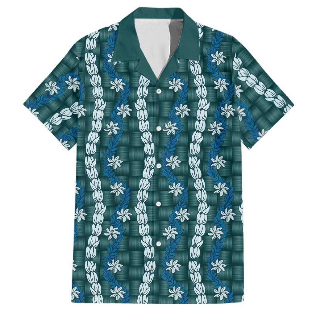Pikake Maile Tiare Lei Family Matching Tank Maxi Dress and Hawaiian Shirt Polu Lauhala Pattern