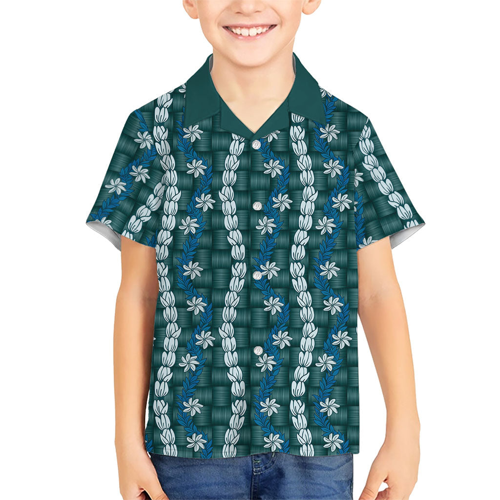 Pikake Maile Tiare Lei Family Matching Tank Maxi Dress and Hawaiian Shirt Polu Lauhala Pattern