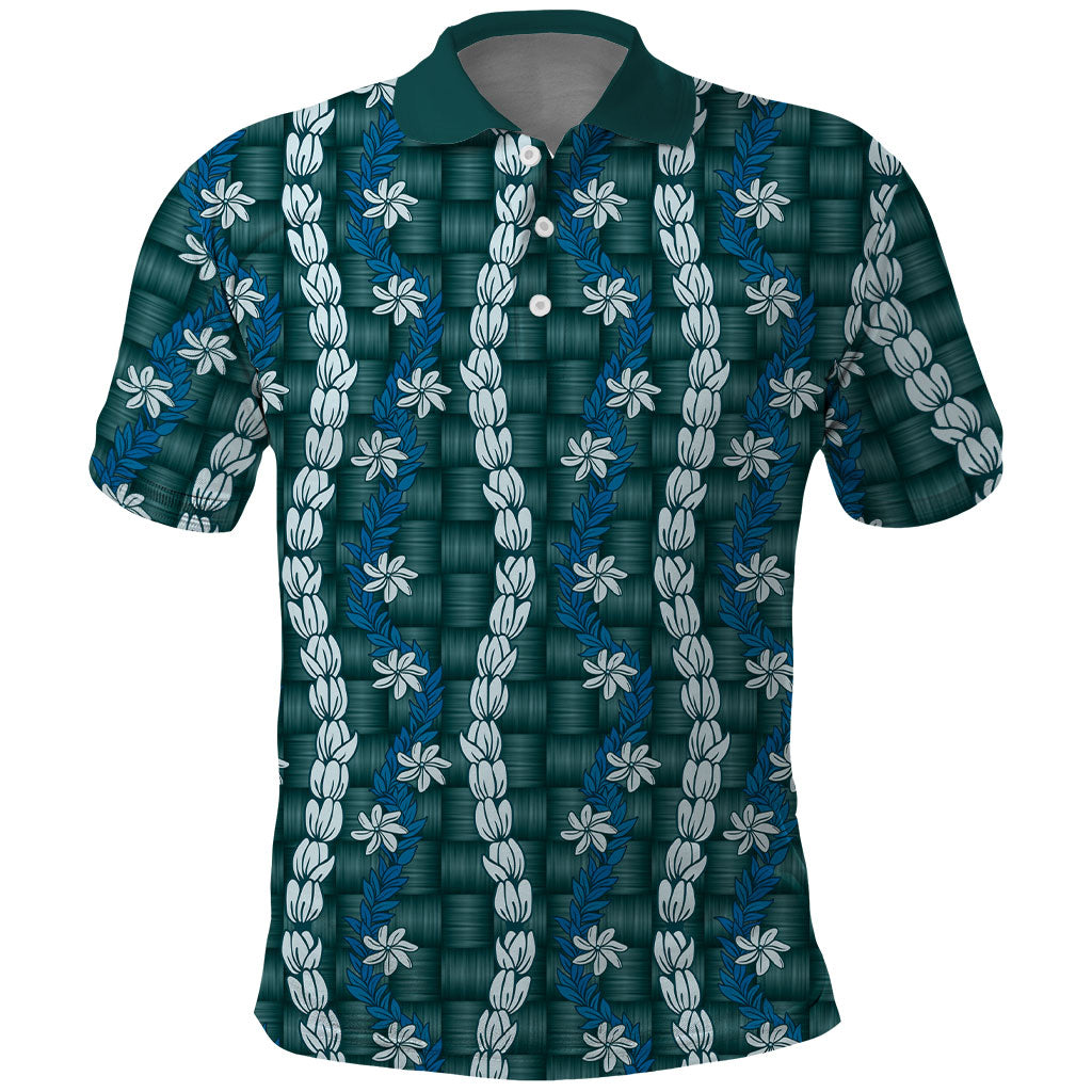 Pikake Maile Tiare Lei Polo Shirt Polu Lauhala Pattern LT01 Blue - Polynesian Pride