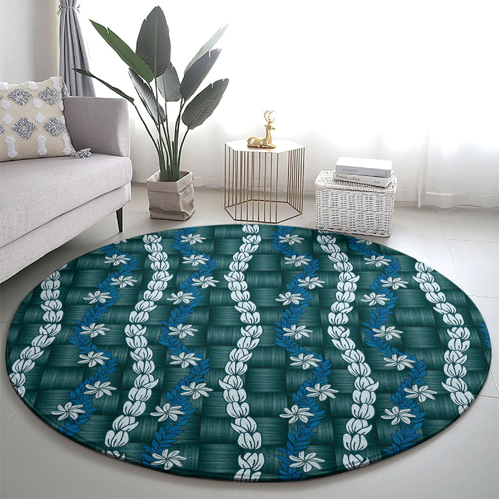 Pikake Maile Tiare Lei Round Carpet Polu Lauhala Pattern