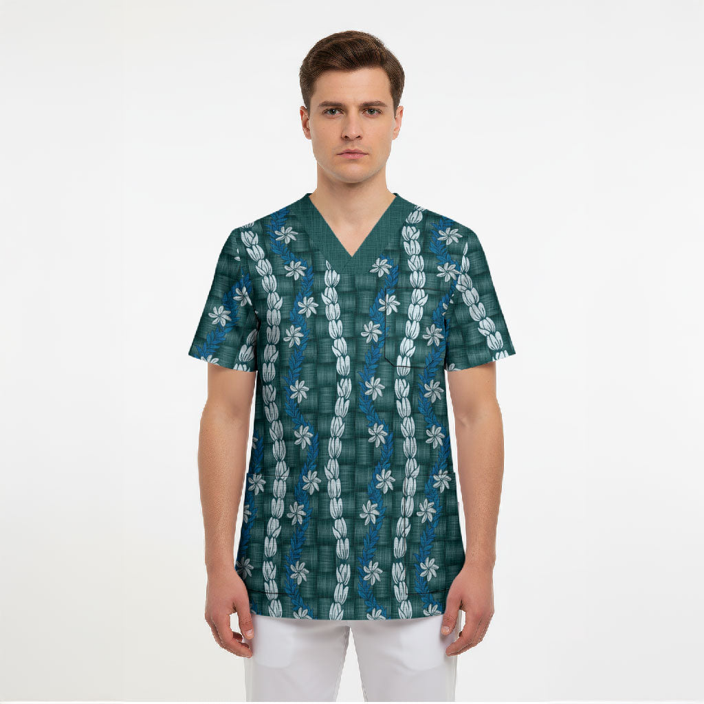 Pikake Maile Tiare Lei Scrub Top Polu Lauhala Pattern