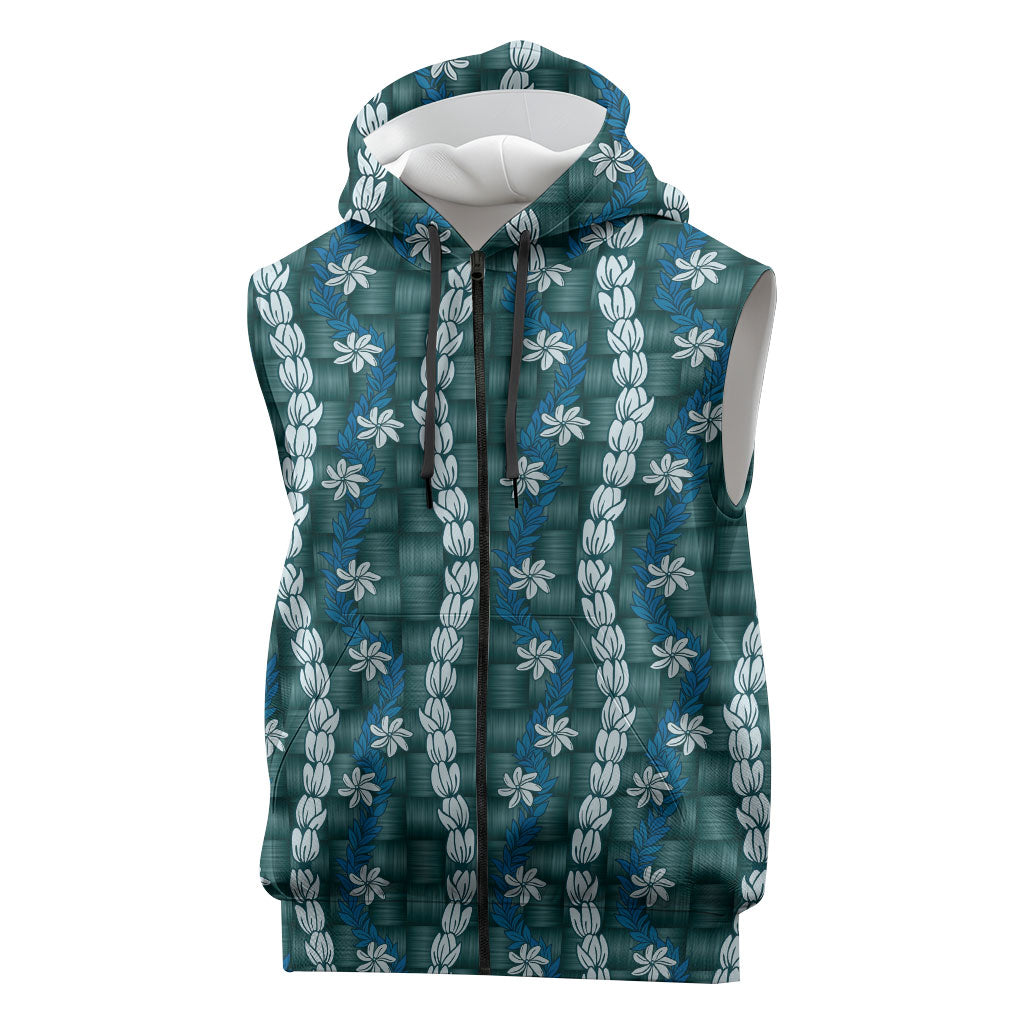 Pikake Maile Tiare Lei Sleeveless Zip Hoodie Polu Lauhala Pattern