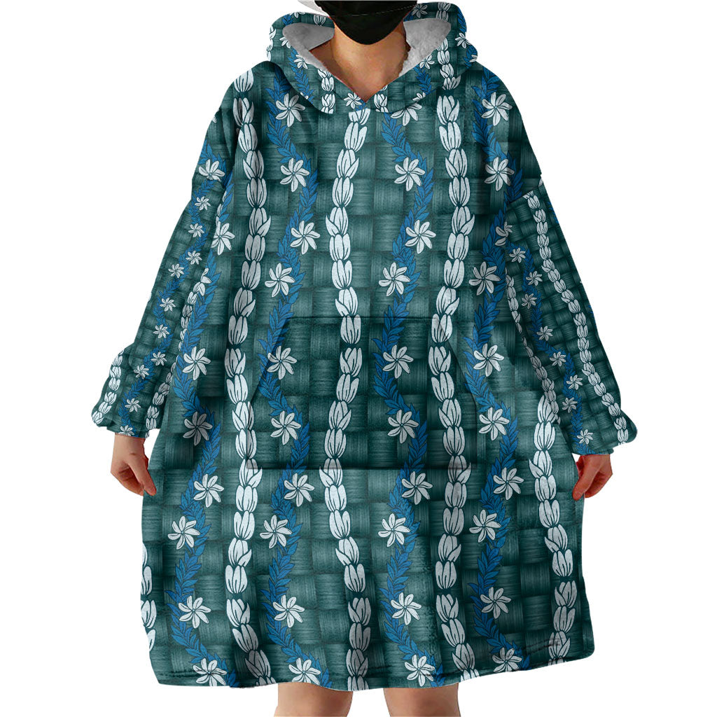 Pikake Maile Tiare Lei Wearable Blanket Hoodie Polu Lauhala Pattern