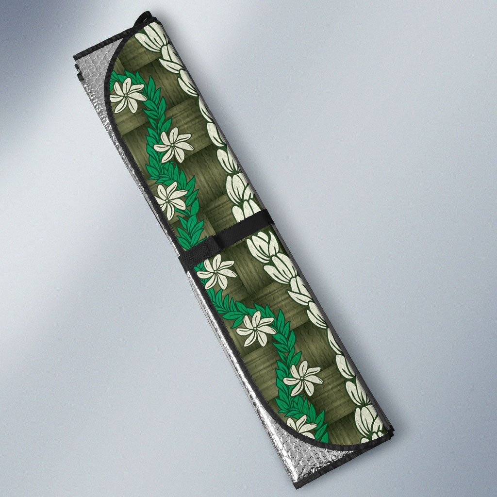 Pikake Maile Tiare Lei Auto Sun Shade Omaomao Lauhala Pattern