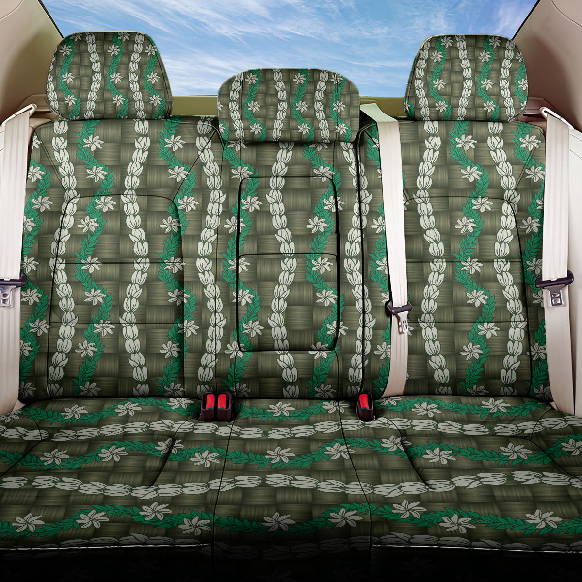 Pikake Maile Tiare Lei Back Car Seat Cover Omaomao Lauhala Pattern