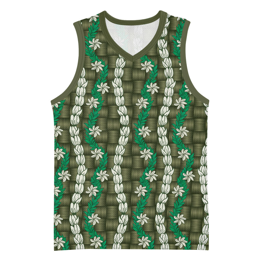 Pikake Maile Tiare Lei Basketball Jersey Omaomao Lauhala Pattern
