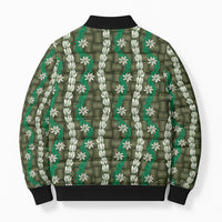 Pikake Maile Tiare Lei Bomber Puffer Jacket Omaomao Lauhala Pattern