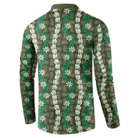Pikake Maile Tiare Lei Button Sweatshirt Omaomao Lauhala Pattern