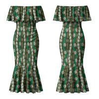 Pikake Maile Tiare Lei Couples Matching Mermaid Dress and Long Sleeve Button Shirt Omaomao Lauhala Pattern LT01 - Polynesian Pride