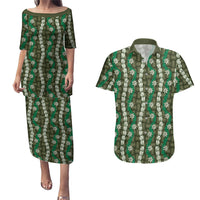 Pikake Maile Tiare Lei Couples Matching Puletasi and Hawaiian Shirt Omaomao Lauhala Pattern