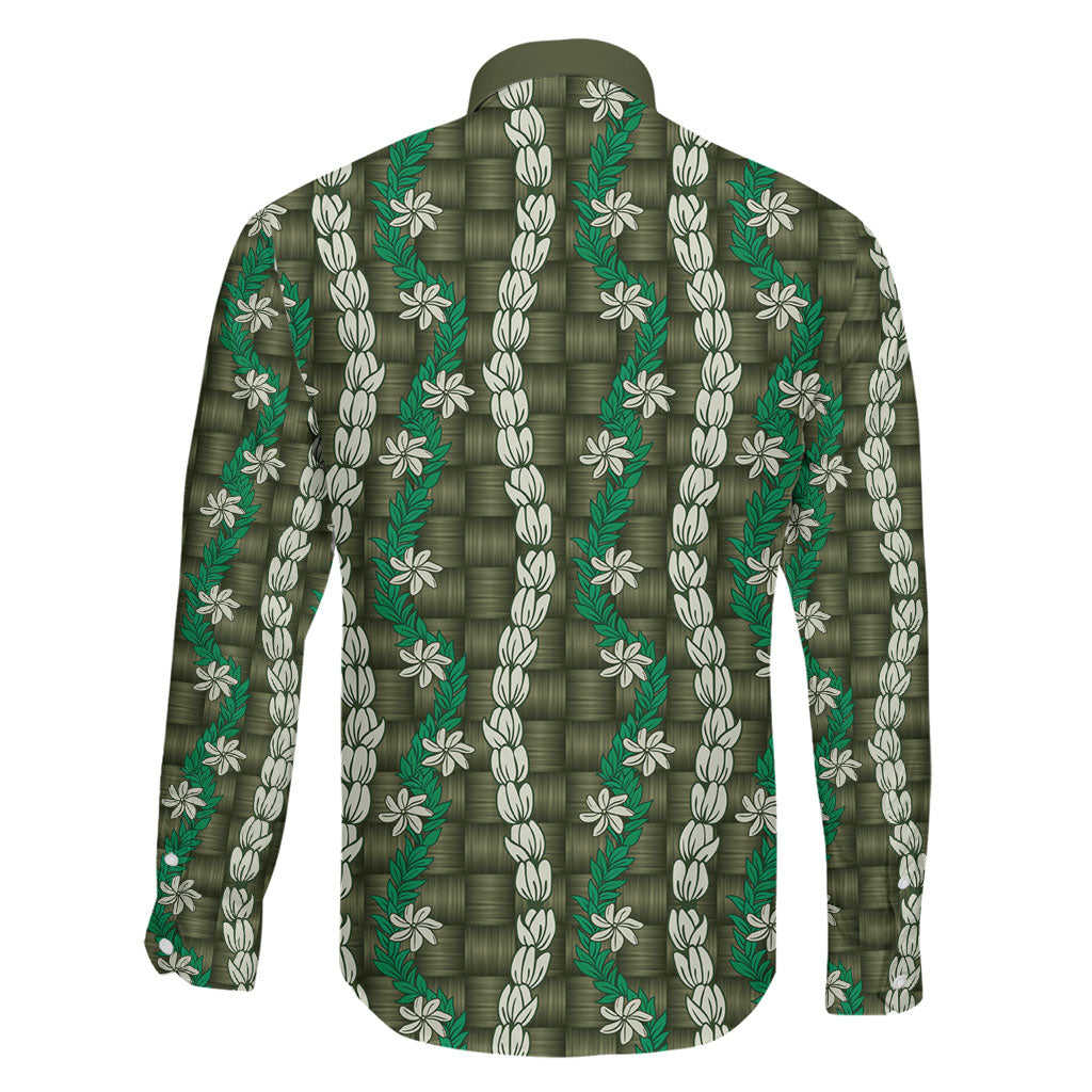 Pikake Maile Tiare Lei Family Matching Long Sleeve Bodycon Dress and Hawaiian Shirt Omaomao Lauhala Pattern LT01 - Polynesian Pride