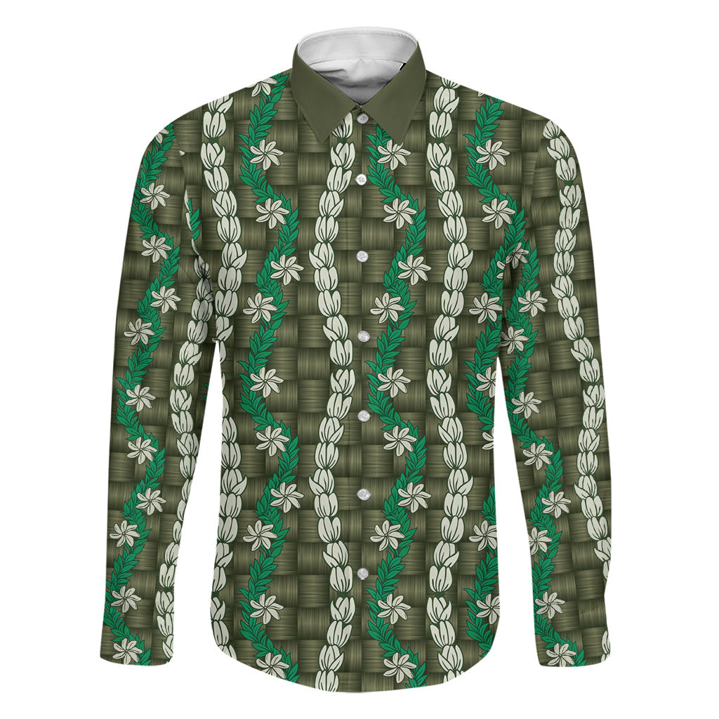 Pikake Maile Tiare Lei Family Matching Mermaid Dress and Hawaiian Shirt Omaomao Lauhala Pattern