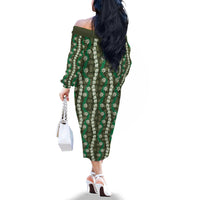 Pikake Maile Tiare Lei Family Matching Off The Shoulder Long Sleeve Dress and Hawaiian Shirt Omaomao Lauhala Pattern LT01 - Polynesian Pride