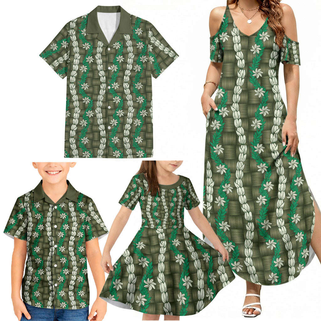 Pikake Maile Tiare Lei Family Matching Summer Maxi Dress and Hawaiian Shirt Omaomao Lauhala Pattern LT01 - Polynesian Pride