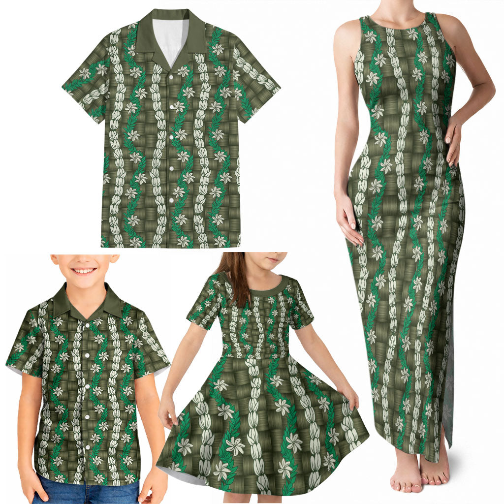 Pikake Maile Tiare Lei Family Matching Tank Maxi Dress and Hawaiian Shirt Omaomao Lauhala Pattern LT01 - Polynesian Pride