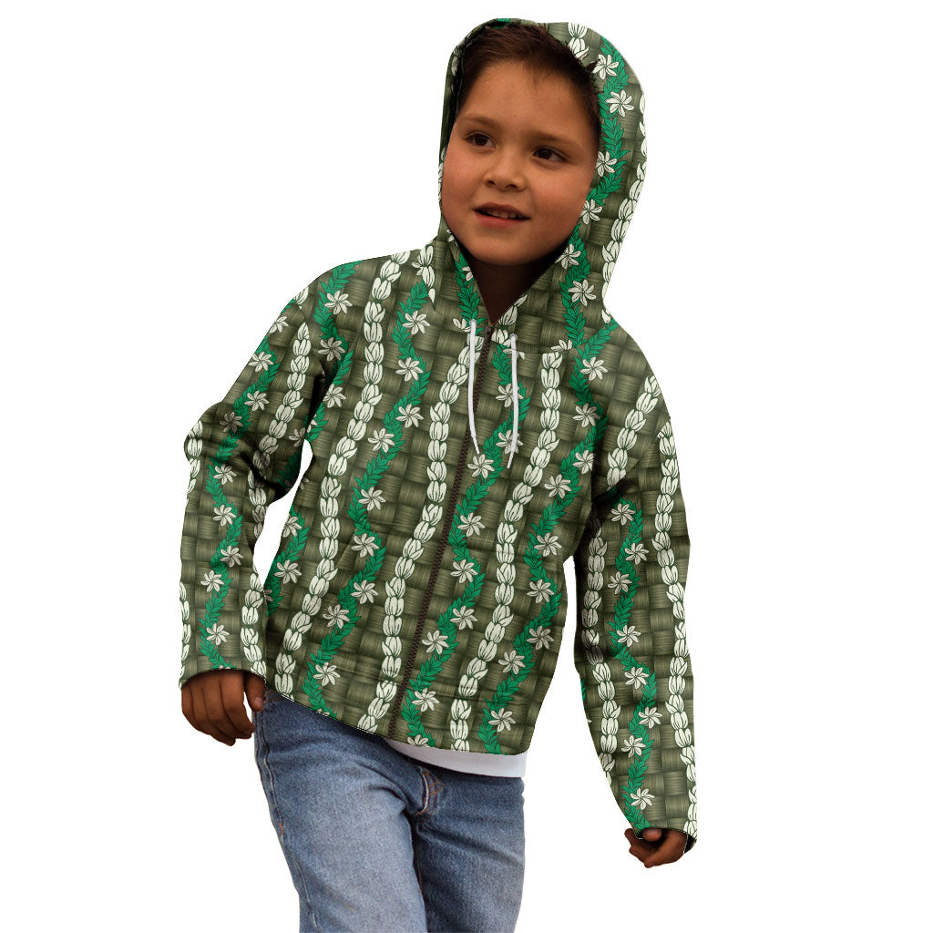 Pikake Maile Tiare Lei Kid Hoodie Omaomao Lauhala Pattern