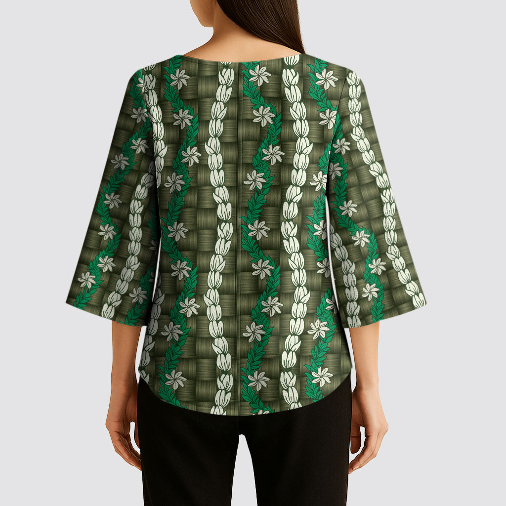 Pikake Maile Tiare Lei Kimono Sleeve Blouse Omaomao Lauhala Pattern